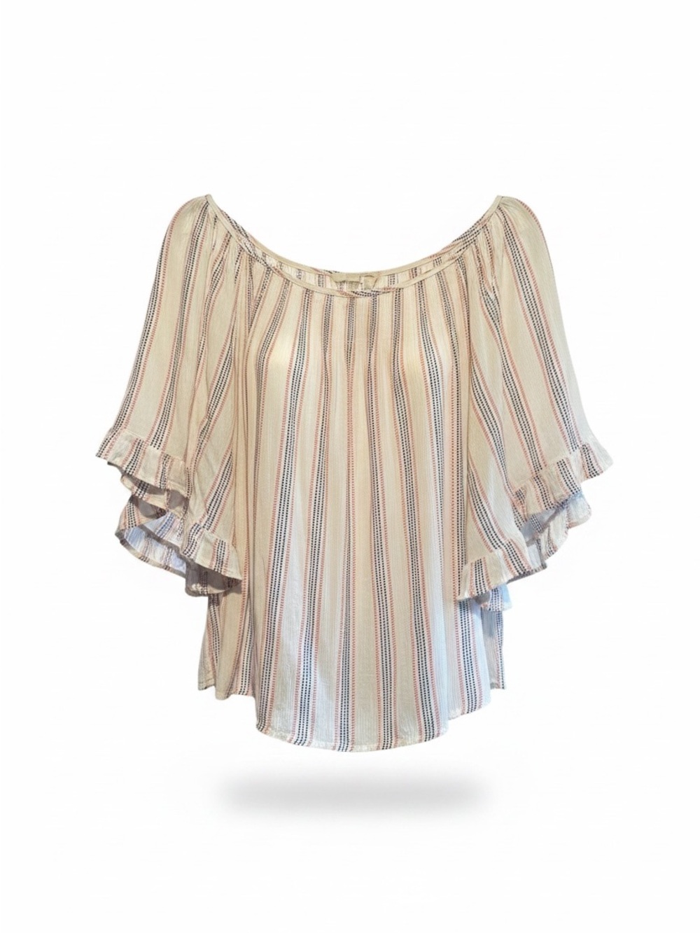 Living Doll 2XL Striped Off-Shoulder Ruffle Sleeve Top - Cream